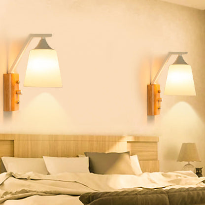 Modern Solid Wood Glass Bell Shade 1-Light Wall Sconce Lamp