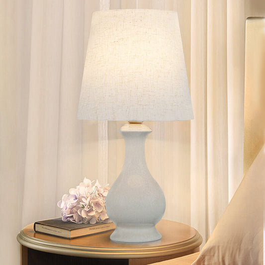 Modern Minimalist Fabric Shade White Ceramic 1-Light Table Lamp
