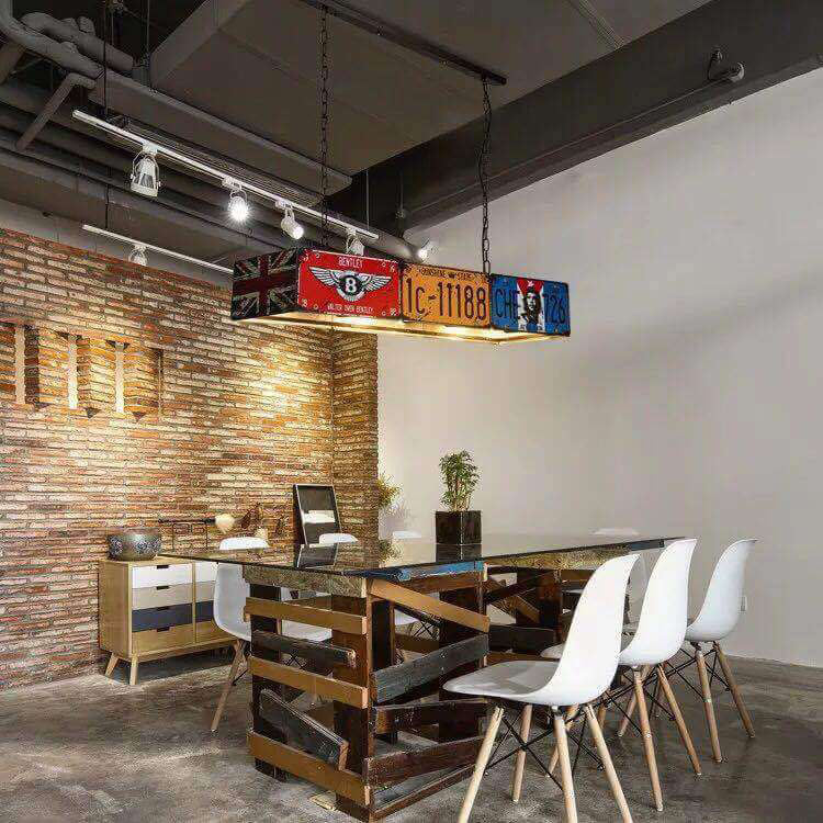 Retro Creative License Plate Metal 3-Light Chandelier