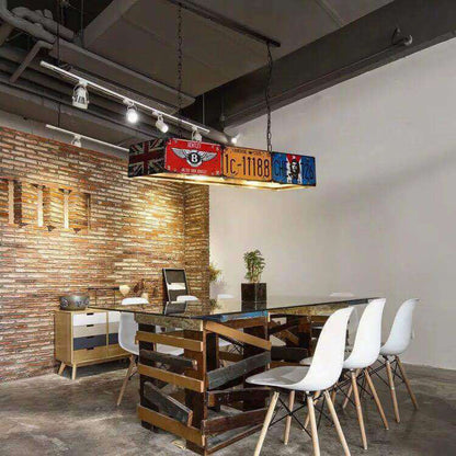 Retro Creative License Plate Metal 3-Light Chandelier