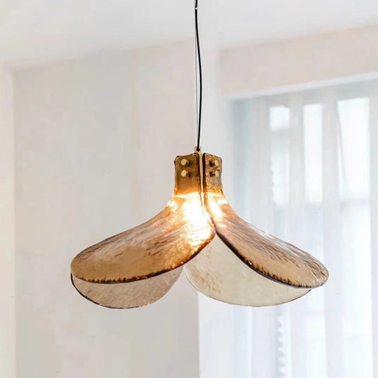 Vintage Amber Glass Floral Brass 1-Light Pendant Light