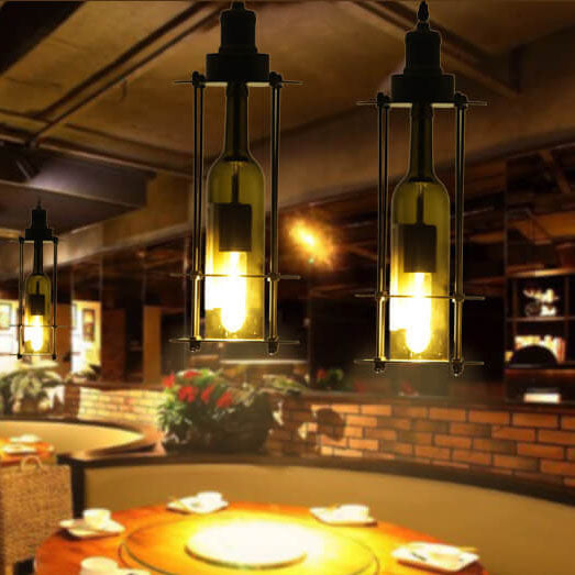 Vintage Creative Glass Wine Bottle 1-Light Pendant Light