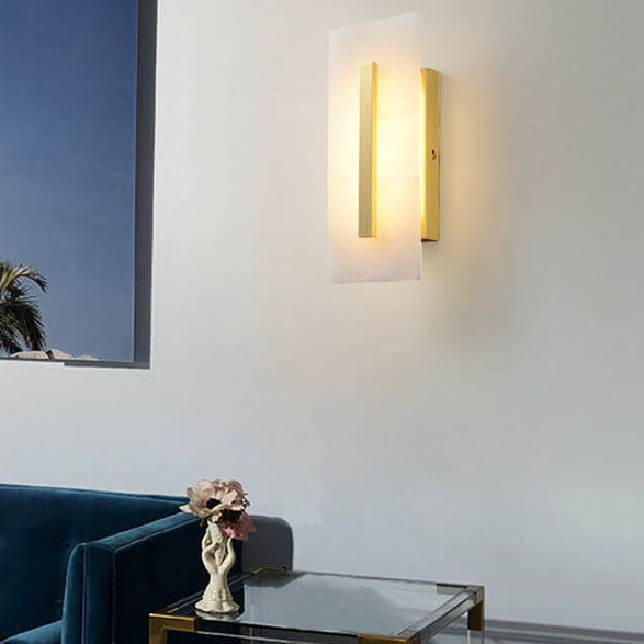 Luxury Chinese Marble Square Brass 1-Light LED Wall Sconce Lamp