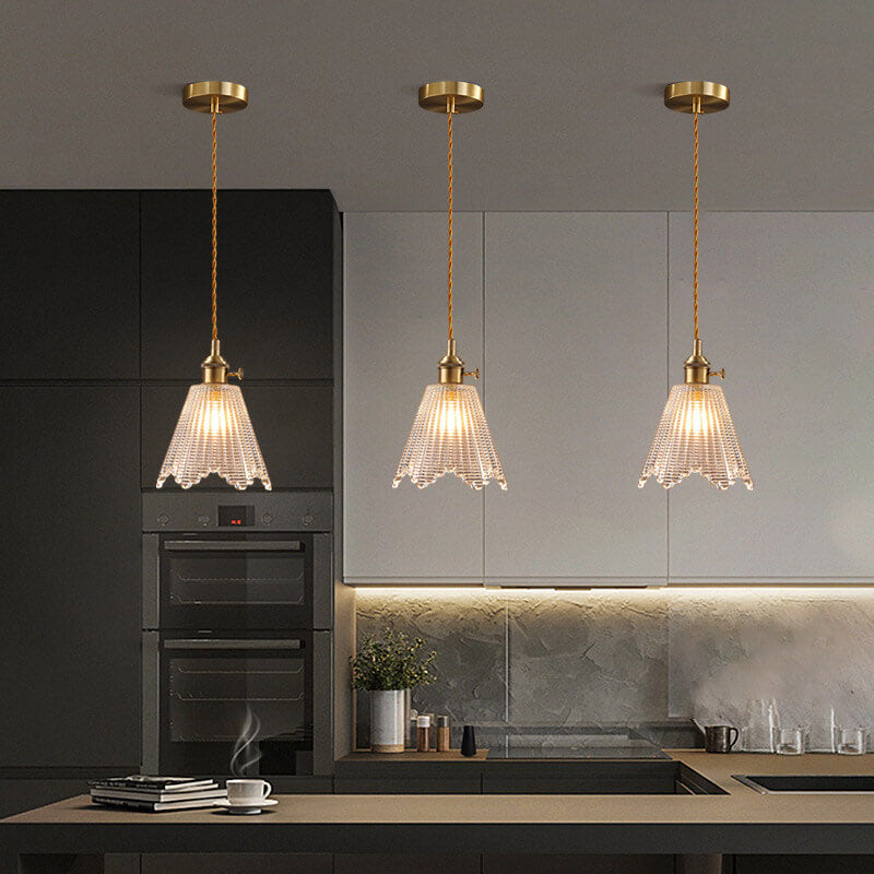 Modern Luxury Glass Bell Shade Brass 1-Light Pendant Light