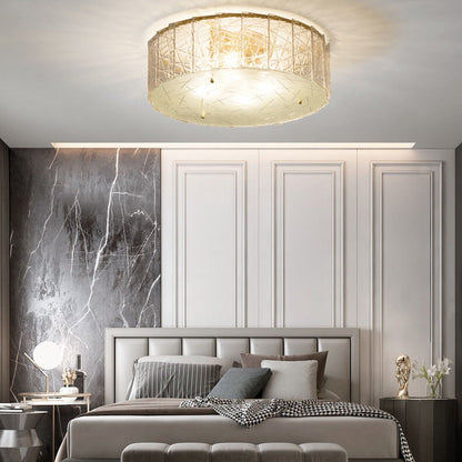 Modern Snowflake Glass Round Brass 4-Light Flush Mount Ceiling Light