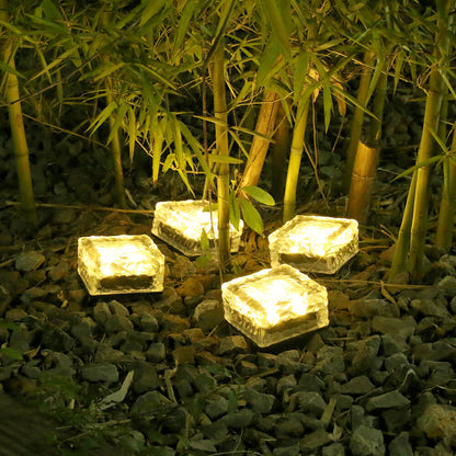 Solar LED Ice Brick Waterproof Glass Ground Light Garden Light