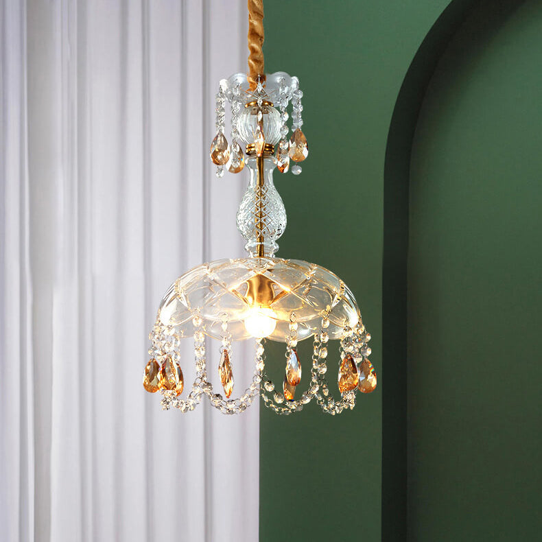 Modern Luxury Crystal Hanging Dome 1-Light Pendant Light