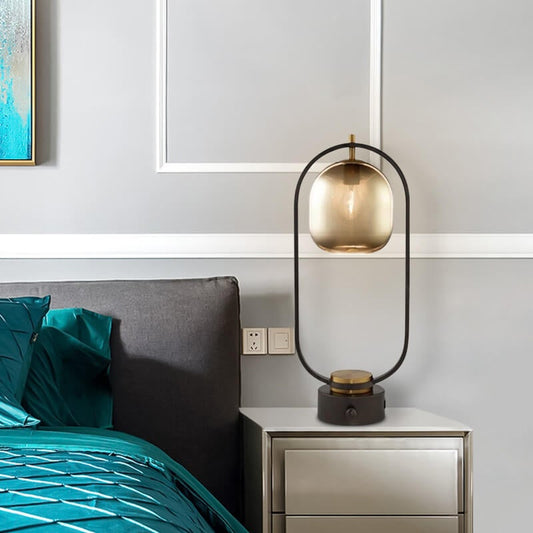 Modern Amber Glass Ring 1-Light Table Lamp