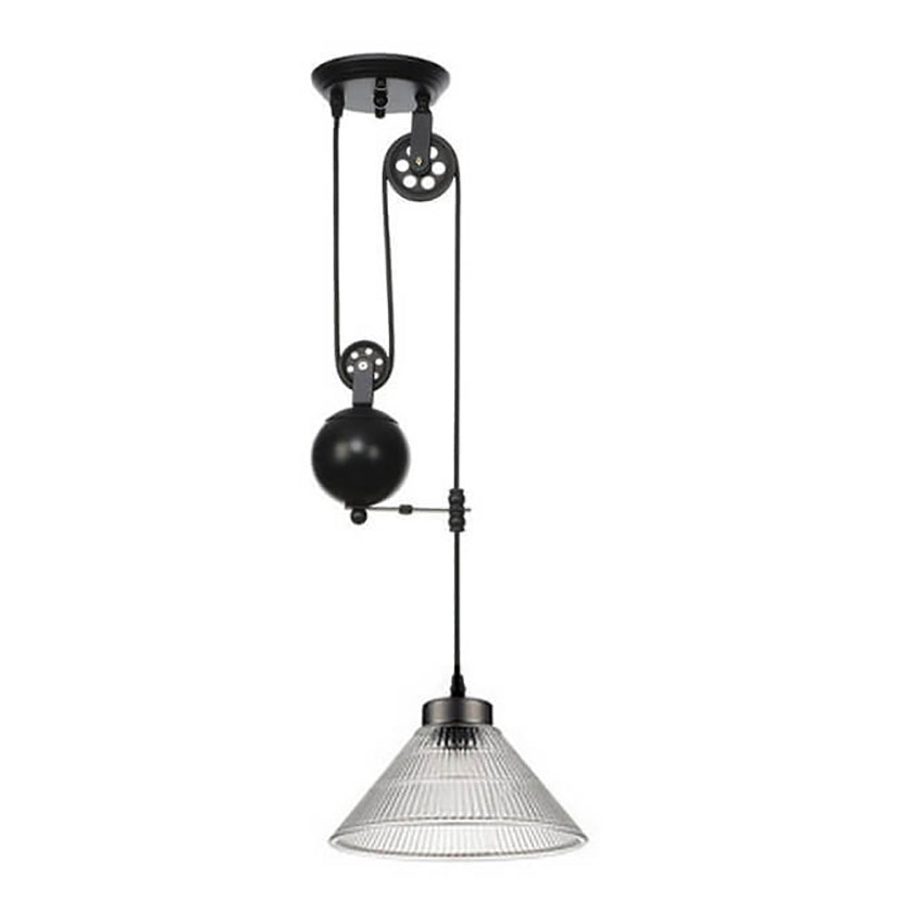 Industrial Glass Lampshade Retro Pulley 1-Light Pendant Light