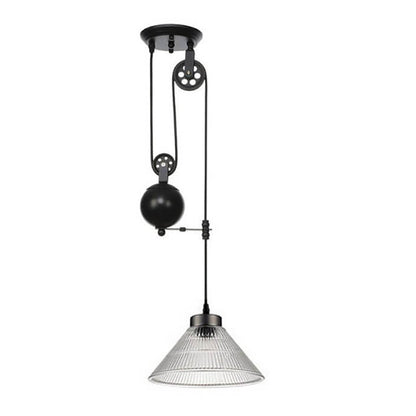 Industrial Glass Lampshade Retro Pulley 1-Light Pendant Light