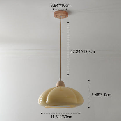 Contemporary Vintage Glass Pumpkin Shade Wood 1-Light Pendant Light For Living Room