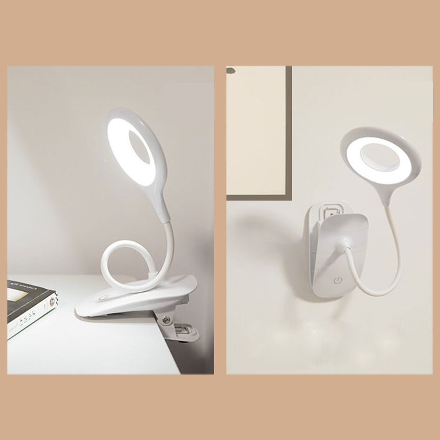 Simple Creative Foldable Round Shade Rechargeable Clips LED Desk Lamp