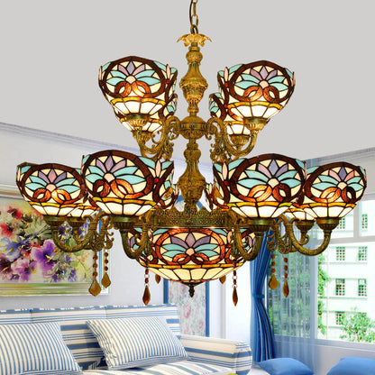 European Style Tiffany Love Baroque Stained Glass 15-Light Chandelier
