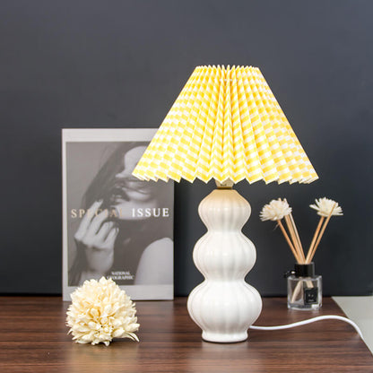 Retro Lattice Pleated Shade Ceramic 1-Light Table Lamp
