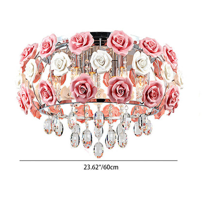 Modern Minimalist Rose Round Crystal Branch Crystal Iron 5/6 Light Chandelier For Living Room