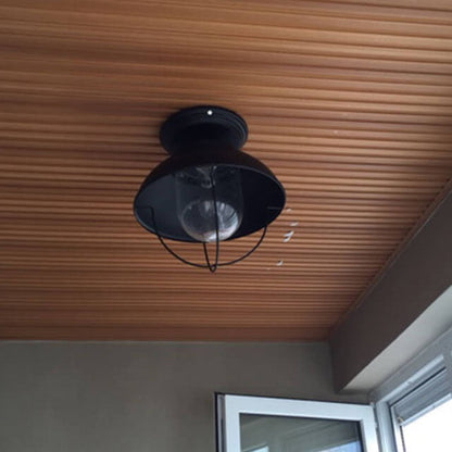 Industrial Balcony Iron Dome Glass Shade 1-Light Semi-Flush Mount Ceiling Light