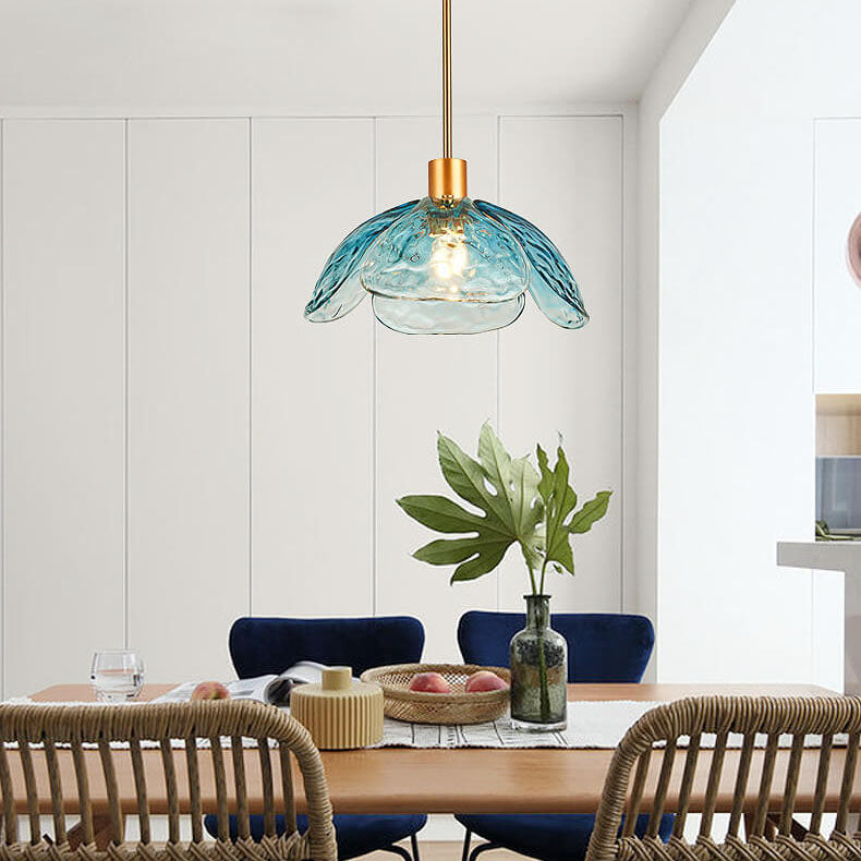 Modern Flower Petal Stained Glass 1-Light Pendant Light