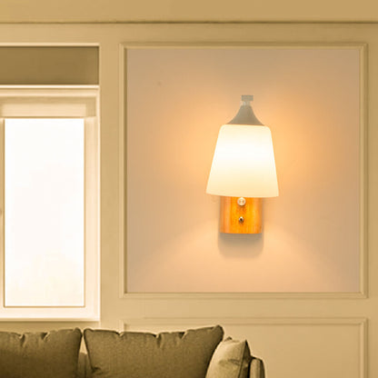 Modern Solid Wood Glass Bell Shade 1-Light Wall Sconce Lamp