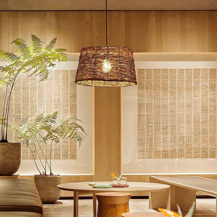Retro Rattan Weaving Dome 1-Light Pendant Light