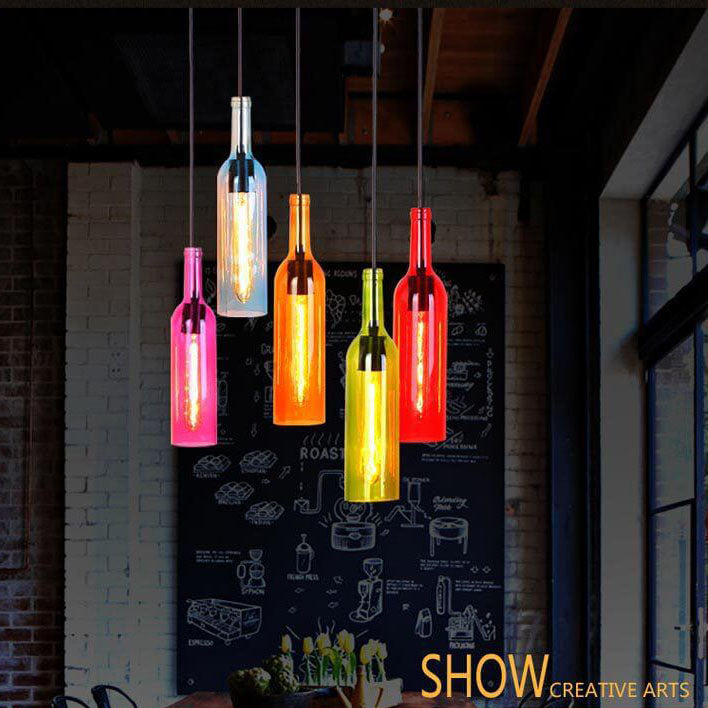 Antique Glass Wine Bottle 1-Light Pendant Light