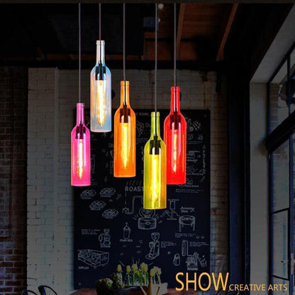 Antique Glass Wine Bottle 1-Light Pendant Light