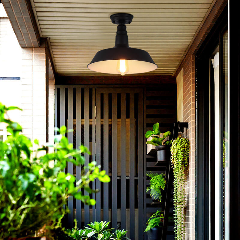Industrial Retro Iron Barn 1-Light Semi-Flush Mount Ceiling Light
