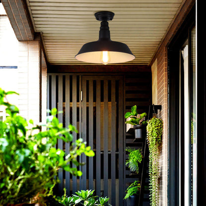 Industrial Retro Iron Barn 1-Light Semi-Flush Mount Ceiling Light