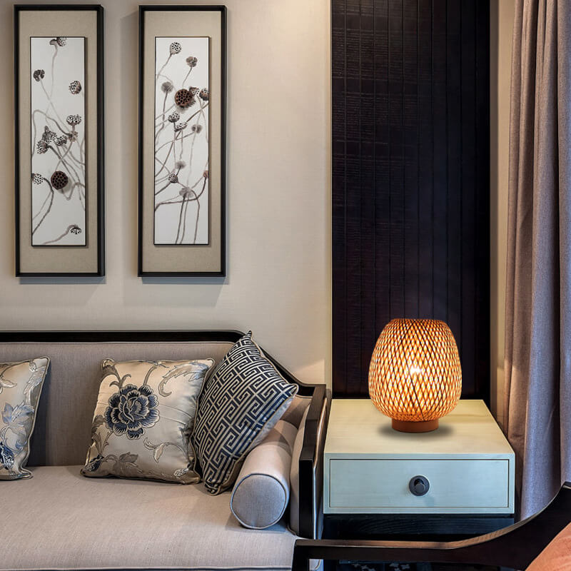 Modern Bamboo Weaving Round 1-Light Decorative Table Lamp
