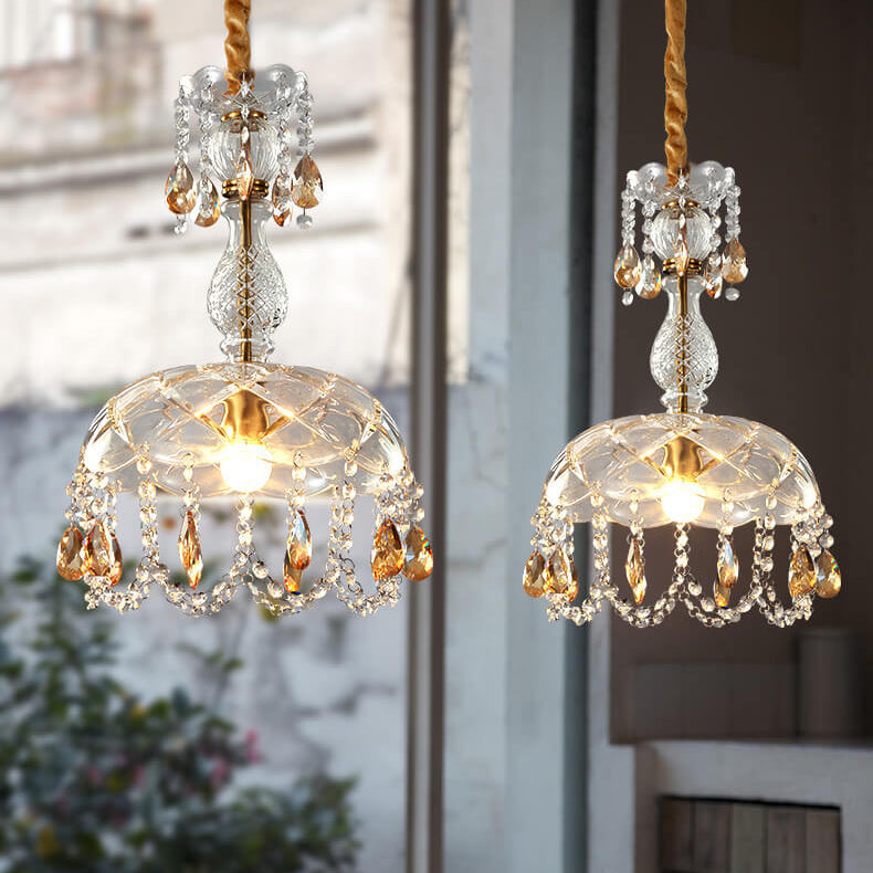 Modern Luxury Crystal Hanging Dome 1-Light Pendant Light