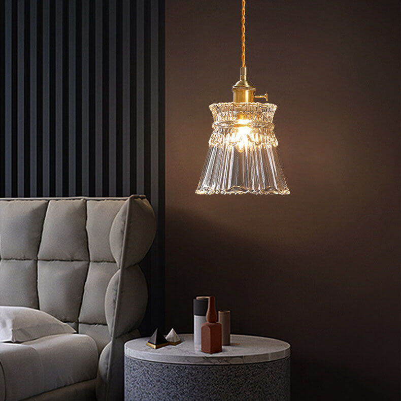 Modern Luxury Glass Bell Shade Brass 1-Light Pendant Light