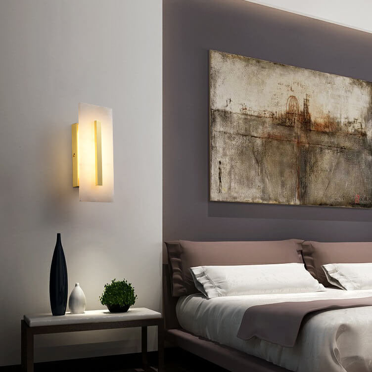 Luxury Chinese Marble Square Brass 1-Light LED Wall Sconce Lamp