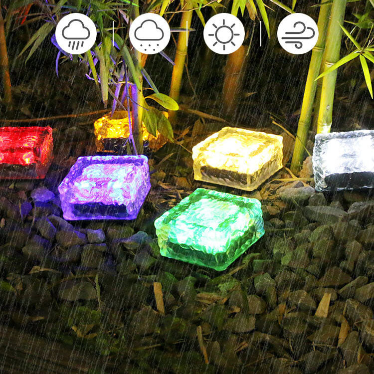 Solar LED Ice Brick Waterproof Glass Ground Light Garden Light
