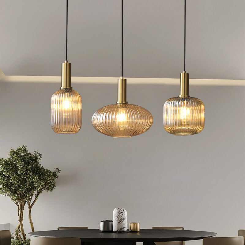 Minimalist Striped Glass Lantern 1-Light Pendant Light