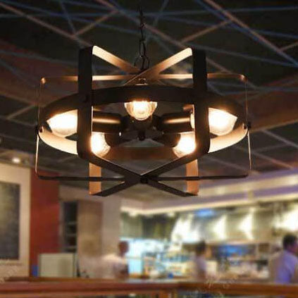 Industrial Vintage Iron Drum Shape Round 5-Light Chandelier