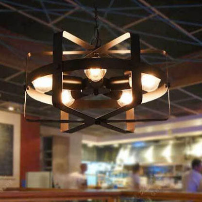 Industrial Vintage Iron Drum Shape Round 5-Light Chandelier