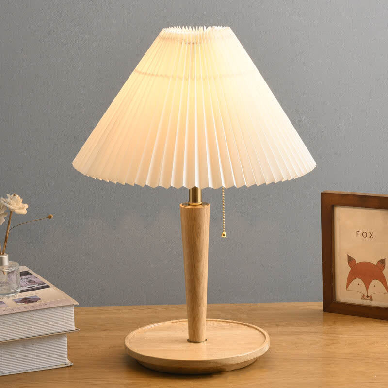 Retro Pleated Pull Cord Switch 1-Light Table Lamp