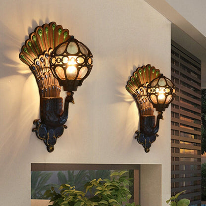 مصباح حائط خارجي مقاوم للماء بضوء واحد على شكل طاووس أوروبي عتيق 