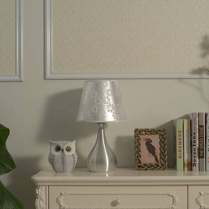 Simple Fabric Lampshade Silver Base 1-Light Table Lamp