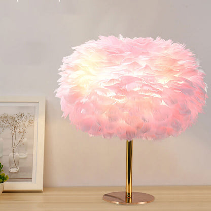 Nordic Goose Feather Round Iron Base 1-Light Table Lamp