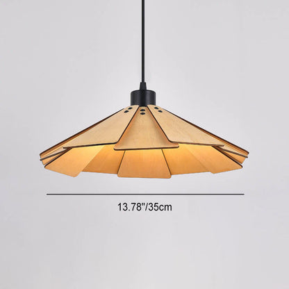 Japanese Retro Solid Wood Hollow Umbrella Shade 1-Light Pendant Light