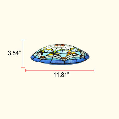 European Stained Glass Tiffany Round Various Pattern Designs 2/3 Light Flush Mount Light