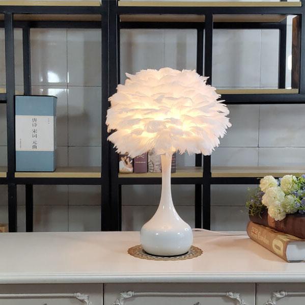 Modern Feather 1-Light Globe Teardrop Base Table Lamp