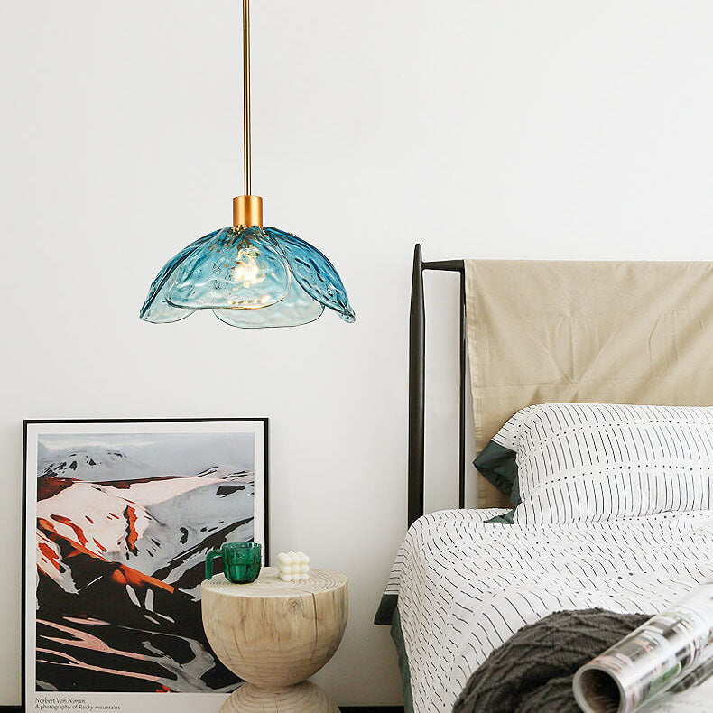 Modern Flower Petal Stained Glass 1-Light Pendant Light