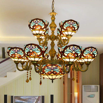 European Style Tiffany Love Baroque Stained Glass 15-Light Chandelier