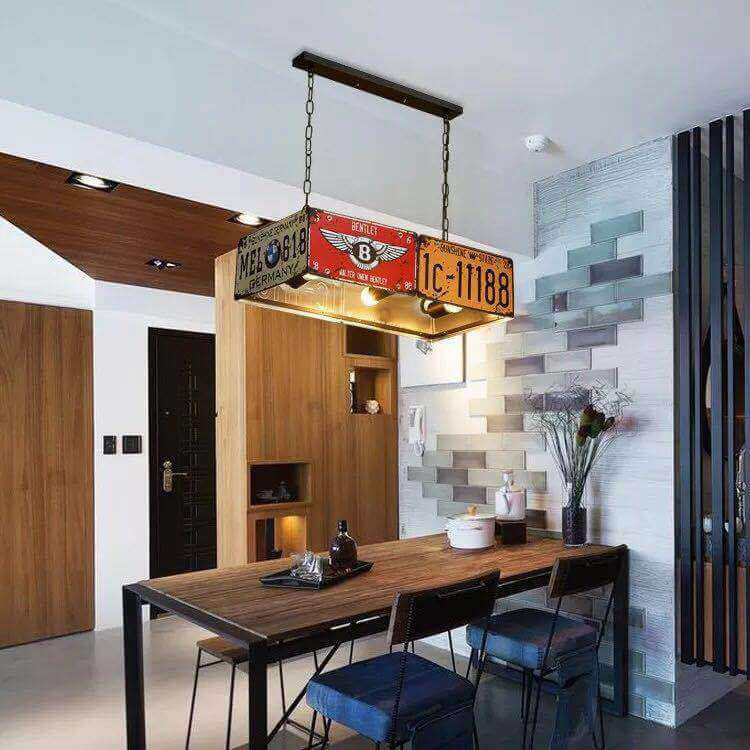 Retro Creative License Plate Metal 3-Light Chandelier