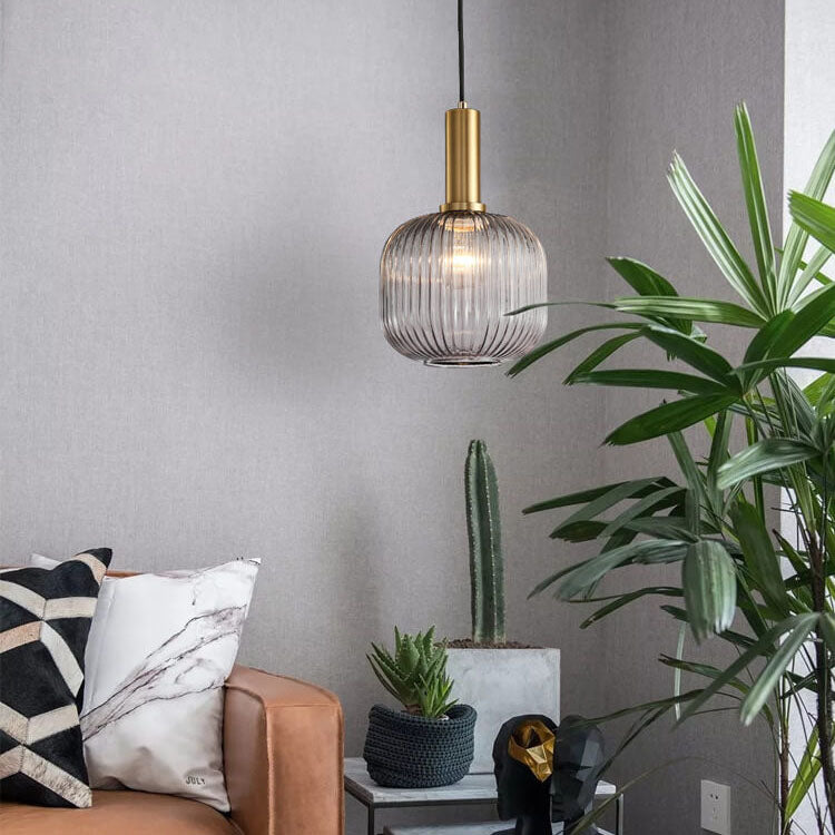 Minimalist Striped Glass Lantern 1-Light Pendant Light