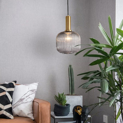 Minimalist Striped Glass Lantern 1-Light Pendant Light