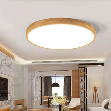 Nordic Solid Wood Round Ultra-Thin LED Flush Mount Ceiling Light