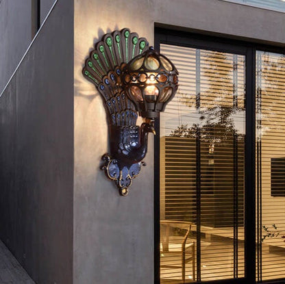 مصباح حائط خارجي مقاوم للماء بضوء واحد على شكل طاووس أوروبي عتيق 