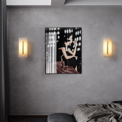 Luxury Chinese Marble Square Brass 1-Light LED Wall Sconce Lamp